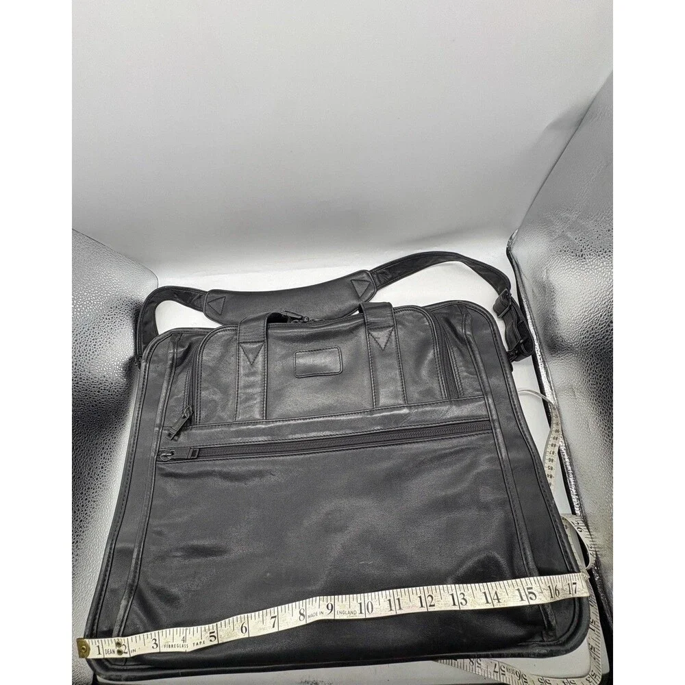 TUMI Alpha Black Leather Briefcase Laptop Messenger Bag 6”x13”x17.5”
